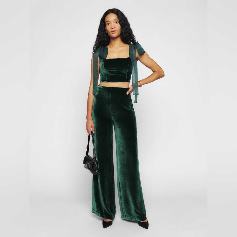 Reformation Abby Velvet Two Piece in Forest